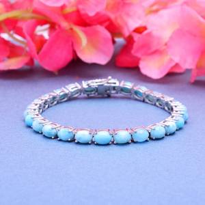 Pulsera de tenis de larimar, plata de ley 925, gema ovalada, hecha a mano, joyería delicada, regalo elegante para mujer - Product Image 1