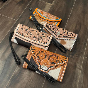 Cartera personalizada hecha a mano de cuero para mujer, Cartera de nuevo diseño de estilo occidental de piel de vaca genuina, bolso de mano multiusos - Product Image 4