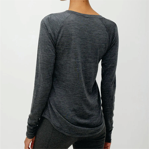 T-shirt Henley à manches longues et col rond pour femme, couleur unie, boutons, coupe classique, tricot décontracté, 100 % coton biologique, teinture unie, été - Product Image 6
