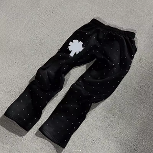 Survêtement de rue épais à fermeture éclair pour hommes sérigraphie 100% coton strass Hip-Hop ensemble pantalons de survêtement et sweat à capuche pour hommes - Product Image 3