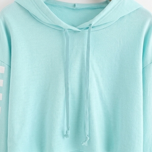 Sudadera Corta Azul Claro para Mujer, Diseño de Manga a Cuadros, Estilo Casual para Primavera, 100% Algodón Tejido - Product Image 3