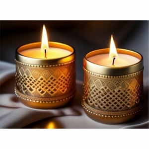 Lujosa Lata Redonda de Metal Dorado y Cobre para Velas con Tapa, Boca Inclinada, Latón Martillado, para Velas Aromáticas, Decoración del Hogar y Bodas - Product Image 4