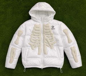 Veste matelassée blanche personnalisée pour homme/femme, veste d'hiver chaude à capuche avec imprimé squelette 3D, vêtements de rue tendance - Product Image 6