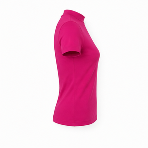 เสื้อยืดคอเต่าแขนสั้นทรงพอดีตัวสำหรับผู้หญิง สีชมพูฟูเชีย ผ้าคอตตอนผสมโมดอล ระบายอากาศได้ดี ปรับแต่งได้ - Product Image 3