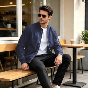<b>Men</b>’s <b>Lightweight</b> Bomber <b>Jacket</b> Casual Full Zip Spring Fall Windbreaker Coat with Pockets - Product Image 3
