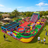 Parc d'obstacles gonflable géant commercial avec toboggan, jeux d'escalade, défis interactifs, aire de jeux d'aventure