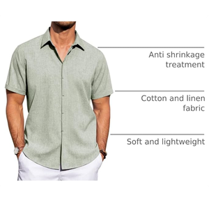 Men’s Linen Short Sleeve <b>Shirt</b>, Casual Regular Fit Button-Down Collared <b>Summer</b> <b>Shirt</b> for Beach Vacation and Resort Wear - Product Image 5
