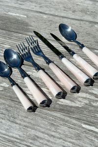 <b>Vintage</b> Silver Plated Flatware <b>Set</b> With Mother Of Pearl Handles 6 Pc <b>Cutlery</b> Spoons Forks Knives Elegant Design Tableware Use - Product Image 6