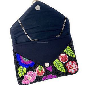 Bolso de Mano Tipo Sobre Multicolor Hecho a Mano, Completamente Adornado con Cuentas, de Seda, Plegable, Tamaño Personalizado, Base Negra, Duradero, Elegante, con Cierre Magnético, para Mujer - Product Image 6