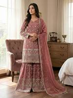 Robe Sharara Palazzo Indienne de Créateur la Plus Vendue, Entièrement Cousue et Prête à Porter avec Broderie Élégante pour Mariage et Fêtes