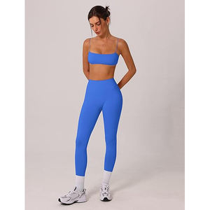 Conjunto de yoga para mujer que absorbe el sudor, sujetador deportivo de malla transpirable, leggings de cintura alta con cremallera, costuras en contraste, nailon y spandex. - Product Image 4