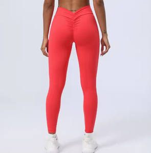 Leggings de cintura alta, estilo nuevo, largos, lisos, con fruncido en el trasero, cintura elástica, elásticos en cuatro direcciones, sin costuras, de Run Apparel - Product Image 3