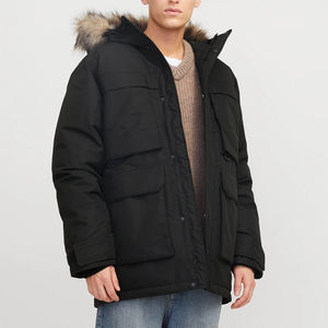 Men Winter Parka Hooded <b>Fur</b> <b>Trim</b> Puffer Jacket Regular Standard Windproof Casual Outdoor Coat Black Custom Logo OEM Service Plus - Product Image 3