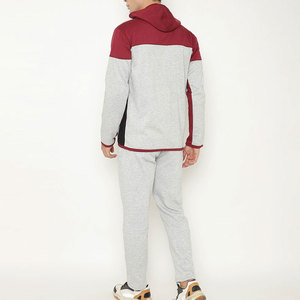 Men's Hooded Tracksuit Set Gray <b>Red</b> Color Block Full Sleeve Zipper Casual Sweat <b>Suit</b> With Side Pockets Autumn Wear - Product Image 2