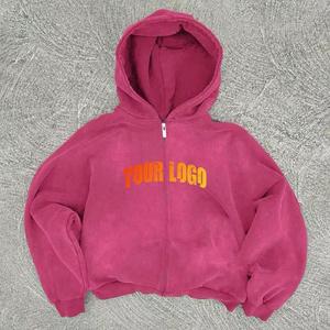 Custom French Terry <b>Graphics</b> Rivet Hoodies Vintage Acid Washed Heavyweight Cotton <b>Zip</b> <b>up</b> Cropped Rhinestone <b>Hoodie</b> - Product Image 1