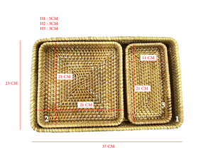 Bandejas Flotantes para Desayuno al por Mayor, Bandejas Rectangulares de Ratán Tradicionales Premium de Vietnam con Borde Alto, Juego de 3 para Suministro a Hoteles y Hogares - Product Image 6