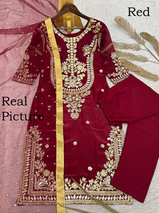 Conjunto de ropa de fiesta étnica más vendido Top DE TRABAJO bordado Dupatta Salwar Kameez Kurti pantalón ecológico cintura al por mayor - Product Image 2