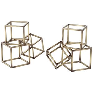 Ensemble de 2 serre-livres géométriques modernes en métal, supports décoratifs en forme de cube pour étagères, bureau, maison, finition dorée - Product Image 4