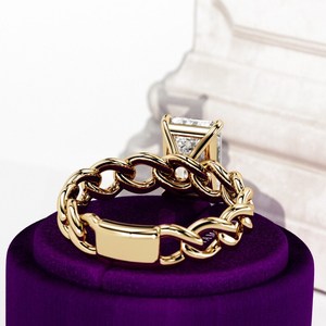 Bague de fiançailles et de mariage solitaire en diamant de laboratoire taille émeraude VVS2, chaîne cubaine, pour femme, en or massif 14k/18k - Product Image 4