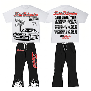 ชุดเสื้อยืดและกางเกงผ้าฝ้ายเจอร์ซีย์พรีเมียมรักษ์โลกจาก Zaini Enterprises น้ำหนัก 180 GSM สีขาวดำ สไตล์สตรีทแวร์ ชุดสองชิ้น - Product Image 1