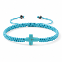 Bracelet en corde avec breloque croix turquoise, tendance, unisexe, fait main, ajustable, bijoux, cadeau, vente en gros