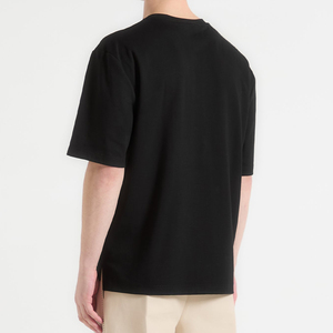 Camiseta de algodón negra extragrande para hombre con bolsillo en el pecho y costuras en contraste, cuello redondo informal, manga corta, tejido de punto. - Product Image 2
