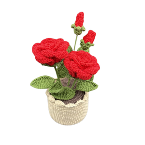 Rose Amigurumi Rouge Faite Main au Crochet en Fil Tricoté en Pot pour Décoration de Bureau et Maison, Cadeau Spécial Fleur pour Bureau - Product Image 4