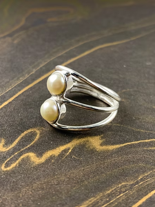 Elegant Natural Two Pearls <b>925</b> <b>Silver</b> <b>Ring</b> 5.9 Grams Luxury Jewelry for Unisex Everyday Wear - Product Image 2