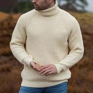 Men's White Ribbed Knitted <b>Pullover</b> <b>Sweater</b> Long Sleeve Solid Color Autumn Wear Single Button Closure - Product Image 6