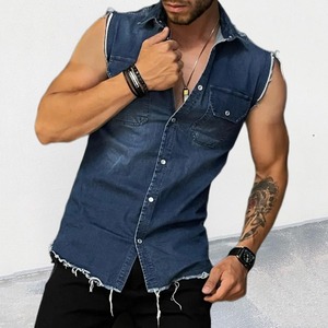 Chaleco vaquero sin mangas con solapa para hombre, blusa tipo cárdigan, venta al por mayor - Product Image 4
