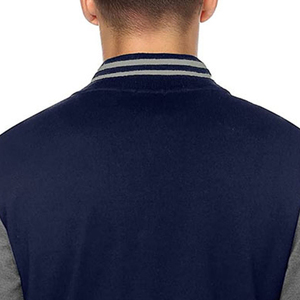 Men's Navy Blue Varsity Jacket With Gray Sleeves Zipper Closure Casual Fleece Outerwear Autumn Wear Men's Varsity Jacket - Product Image 2