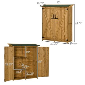 Armadio da Giardino in Legno Naturale per Attrezzi con Tetto Impermeabile e Porte Chiudibili a Chiave - 3 Ripiani - Product Image 3