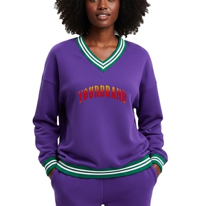 Sudadera de Mujer de Alta Calidad, Corte Holgado, Cuello en V, Tejido de Punto Acanalado, Hombros Caídos, Logotipo Personalizado, Otoño/Invierno, Estilo Universitario - Product Image 1