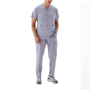 Conjunto de uniforme médico para hombre, color gris claro, cuello en V, pantalones, uniforme de enfermería a la moda, trajes médicos para hombre - Product Image 1