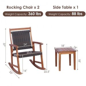 Acacia Wood Patio Rocking Chair <b>Set</b> with <b>Side</b> <b>Table</b> 3-Piece Garden <b>Set</b> - Product Image 5