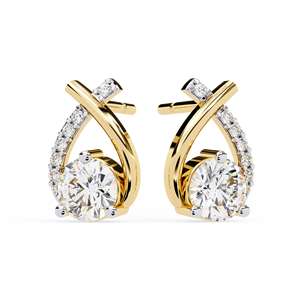 Luxury Crossover Diamond <b>Stud</b> Earrings In 14K Yellow Gold With Sparkling Stones Elegant Fine Jewelry For Women And Brides - Product Image 2