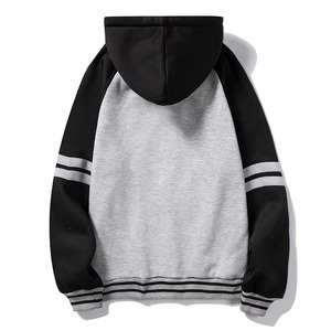Custom <b>Men</b> Raglan Pullover Hoodie Grey <b>Black</b> Varsity Stripe Contrast Sleeve Baseball Fleece Oversized Hoodies Sweatshirt Raglan - Product Image 3