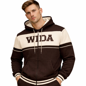 ชุดเซ็ตฮู้ดดี้แทรคสูทผ้าฝ้ายแท้ 100% สีน้ำตาลแบบซิป สไตล์สตรีทแวร์และแอธลีเชอร์ สำหรับผู้ชายและผู้หญิง  ลดราคาพิเศษ รับผลิตตามแบบ OEM - Product Image 1