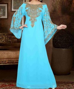 Abaya Roja Bordada de Poliéster, Larga Hasta el Suelo, para Mujer, Cuello Alto, Manga Larga, Talla Grande, Elegante, Estilo de Oriente Medio, Corte Regular, para Fiesta - Product Image 3