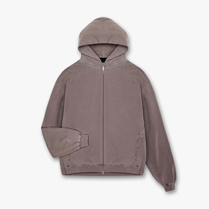 Oversized Zip Hoodie <b>Drop</b> Shoulder Suit Blank Casual Streetwear Tracksuits for Men Custom Men'S <b>Acid</b> Washed Cotton Hoodies - Product Image 2