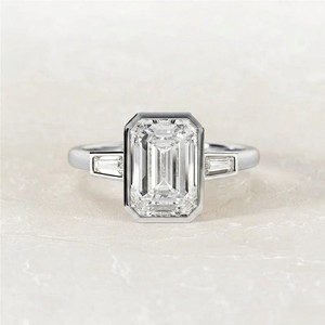 <b>Emerald</b> Cut 925 <b>Silver</b> Lab Grown Diamond Art Deco Engagement <b>Ring</b> IGI Certified Women Bridal Fine Jewelry Gift - Product Image 1