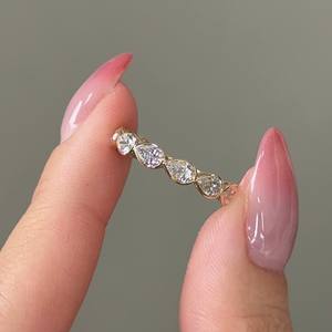 แหวนเพชรทรงลูกแพร์ 15 เม็ด ฝังแบบไซด์เวย์ ขอบทองคำแท้ 14K สีเหลือง ประดับเพชรแล็บโกรว์ ครึ่งวงนิรันดร์ - Product Image 5