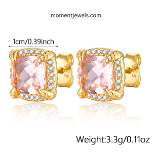 Gold Plated Pink Morganite Diamond Jewelry <b>Set</b> <b>Square</b> Cluster Pendant Ring Earrings for Wedding Gift - Product Image 5