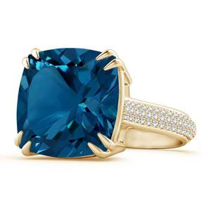 Luxury Women's Cushion Cut Sapphire <b>Cocktail</b> <b>Ring</b> With Pave Diamond Band Engagement Fine Jewelry - Product Image 1