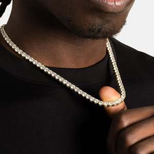 Luxury 18K Gold Plated Diamond Tennis <b>Chain</b> Necklace Round Brilliant Cut Bezel Setting Unisex Everyday Wear <b>Snake</b> <b>Chain</b> - Product Image 4