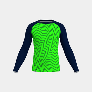 เสื้อแรชการ์ดแขนยาวผู้ชายพรีเมียมสุดฮิตปี 2026 สีเขียวน้ำเงินลายซิกแซก แห้งเร็ว ผลิตจากโพลีเอสเตอร์ สำหรับเล่นกีฬา - Product Image 1