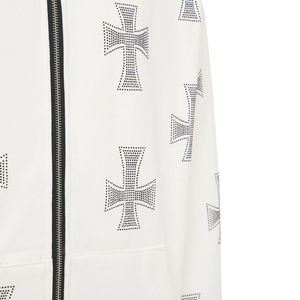 Sudadera con capucha y cremallera Y2K personalizada 2026 con diamantes de imitación, estilo urbano, para hombre y mujer, oversize, con cristales brillantes, blanca, con gráfico. - Product Image 3