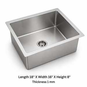 Évier de cuisine encastré en acier inoxydable brossé, cuve carrée simple, qualité 304 - Product Image 4