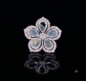 Bague de luxe pour femme en or massif 10K plaqué rhodium avec diamant de laboratoire, taille poire rose, pierre centrale et pierres latérales, idéale pour un anniversaire - Product Image 1