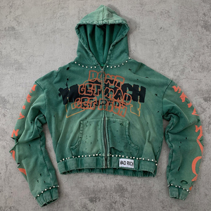 Nouveau sweat à capuche en molleton 100% coton délavé à l'acide, effet vieilli, 450 GSM, pour homme, hiver, avec strass et lettres personnalisées, style streetwear - Product Image 4
